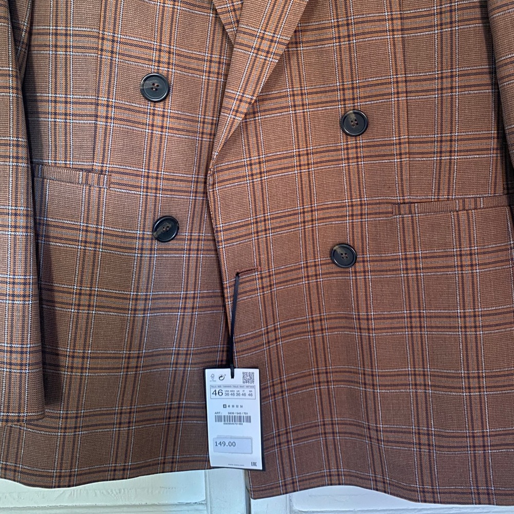 Men’s Zara brown plaid oversized double breasted blazer - Picture 2 of 4